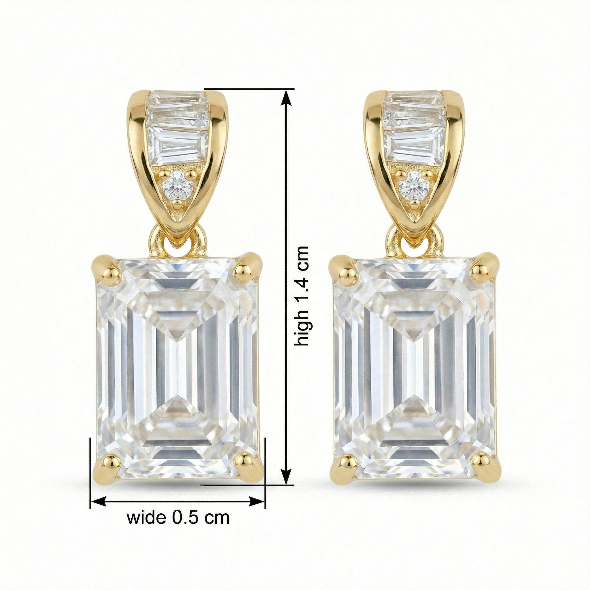 925 Ayar Gümüşten Yapılmış, Baget Taş Detaylı, Zarif Zümrüt Kesim Kristal Sallantılı Küpeler