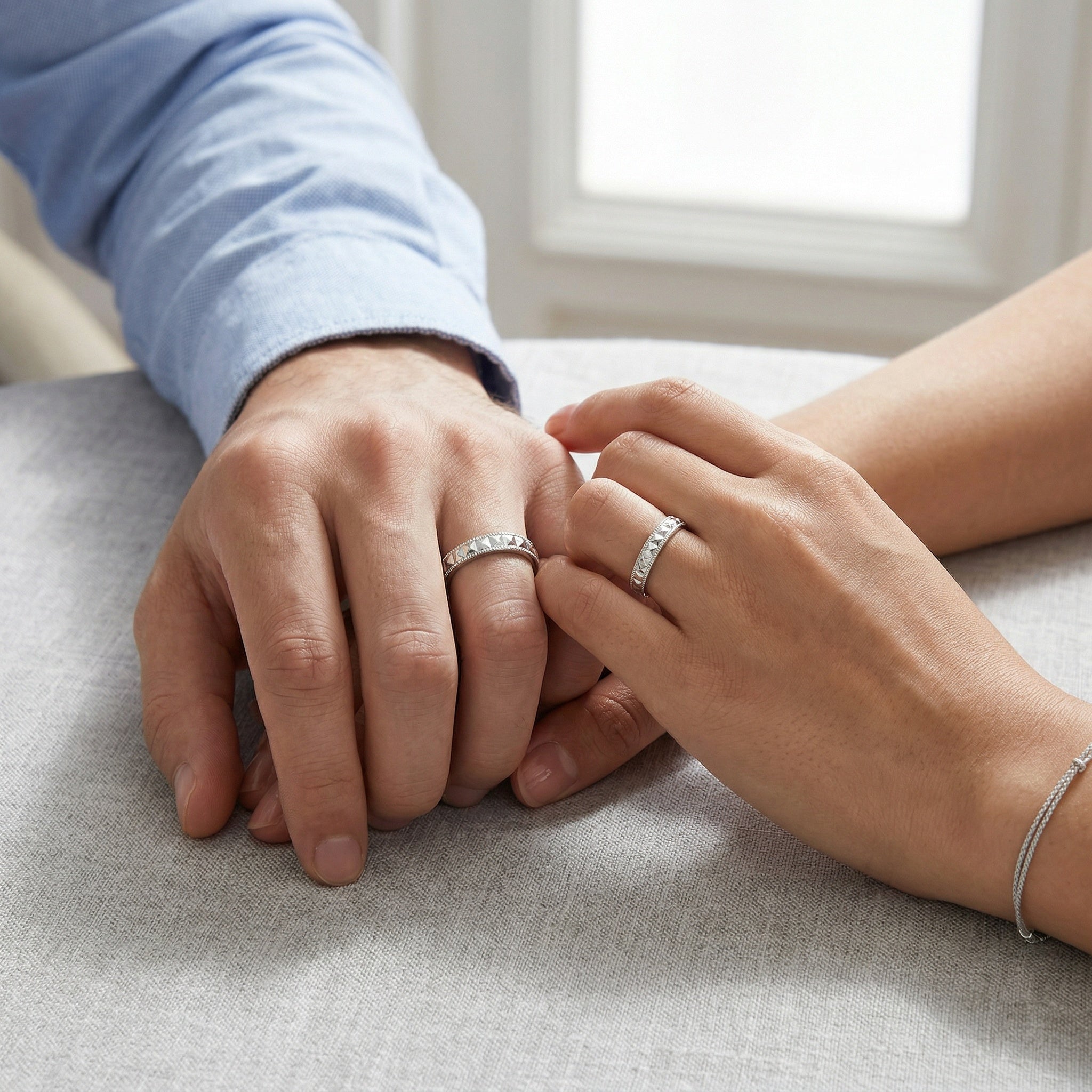 925 Ayar Gümüş Zarif S925 Ayar Gümüş Piramit Taşlı Ayarlanabilir Çift Yüzük Seti