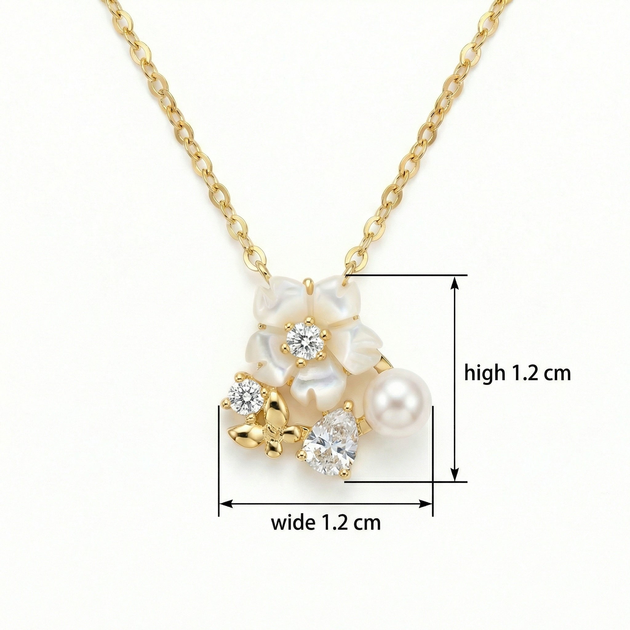 925 Sterling Silver Elegant Mother of Pearl Flower Pendant Necklace with Pearl and Butterfly Charm