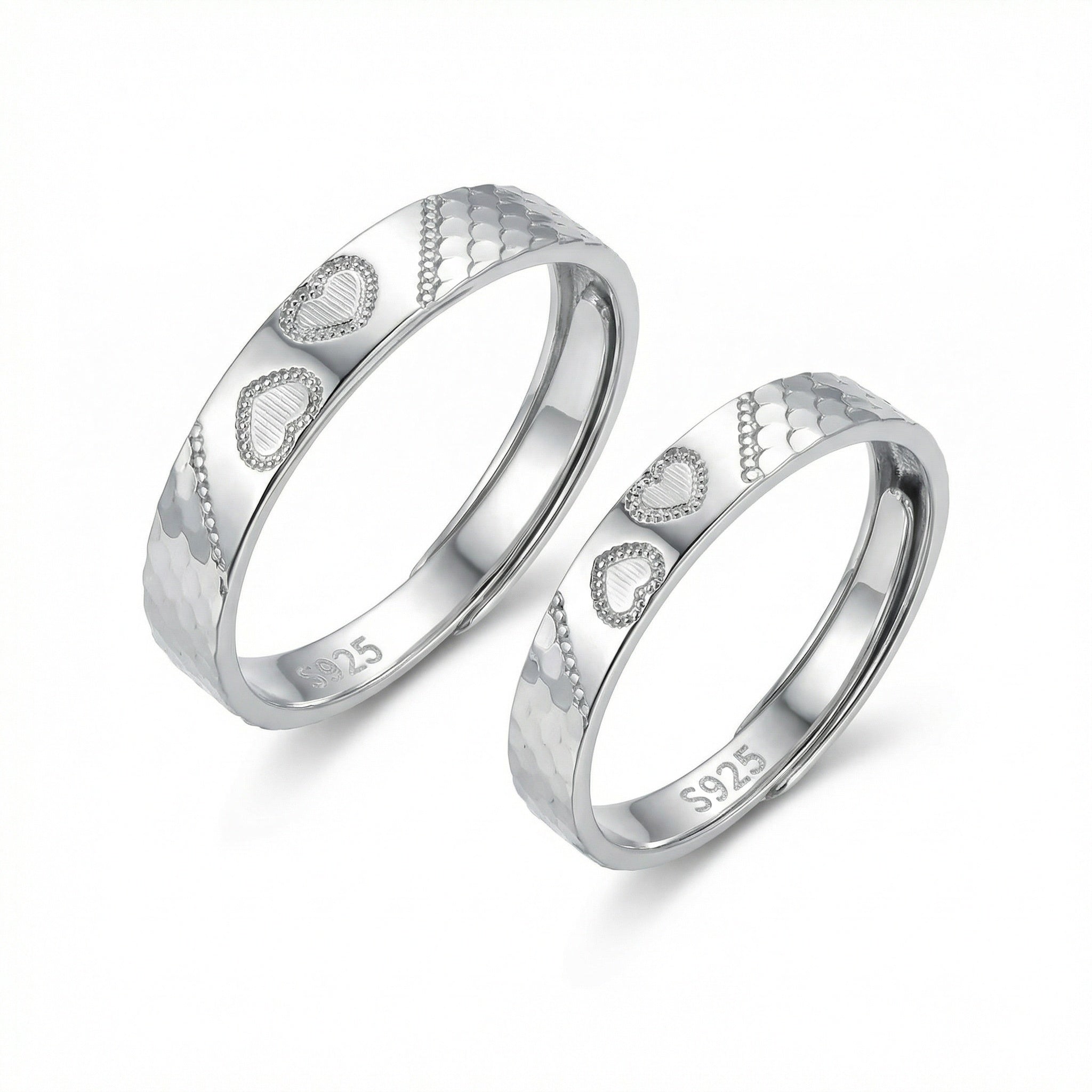 925 Ayar Gümüş Zarif Kalp Desenli Çift Yüzük Seti - Romantik Ayarlanabilir Takı Seti