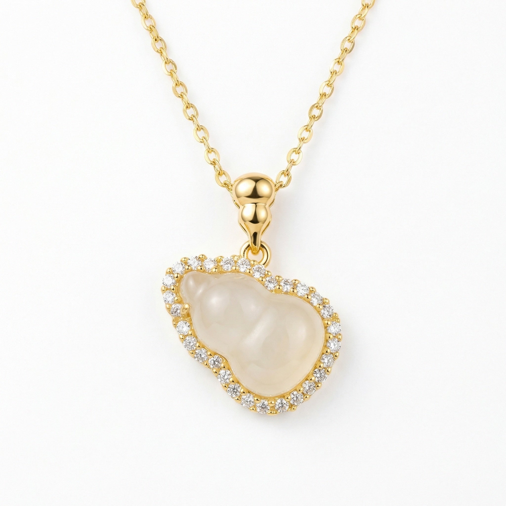 925 Ayar Gümüş Işıltılı Hulu Kolye, Şeffaf Taş ve Parlak Değerli Taş Halkasıyla