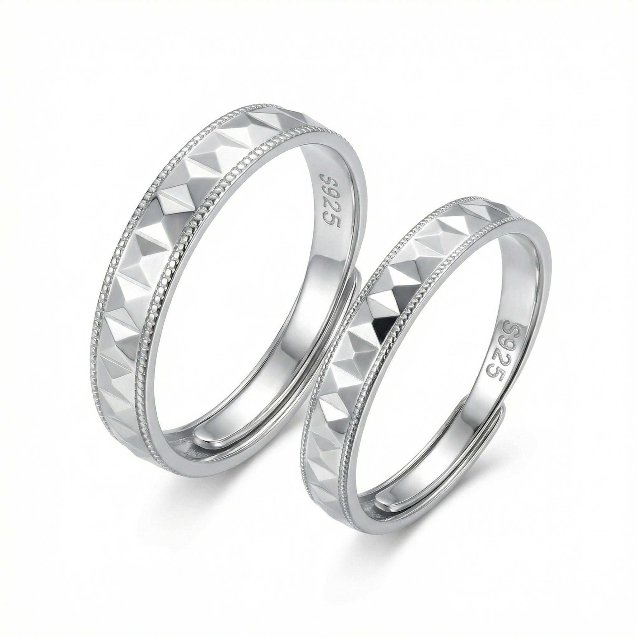 925 Ayar Gümüş Zarif S925 Ayar Gümüş Piramit Taşlı Ayarlanabilir Çift Yüzük Seti