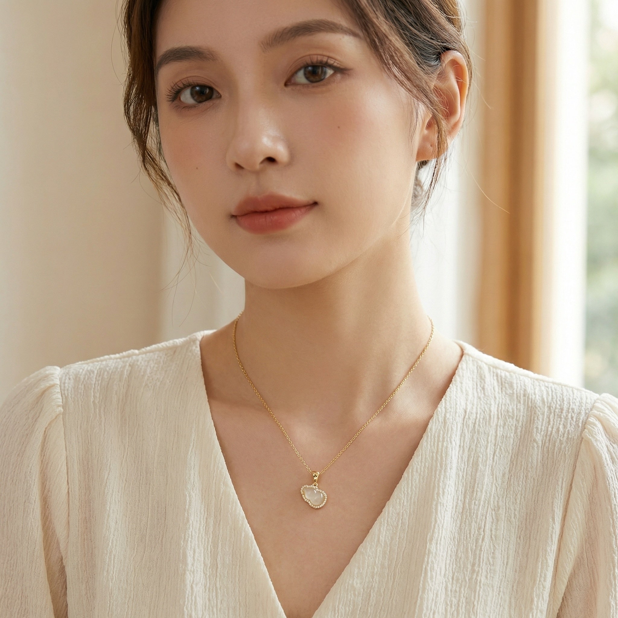 925 Ayar Gümüş Işıltılı Hulu Kolye, Şeffaf Taş ve Parlak Değerli Taş Halkasıyla